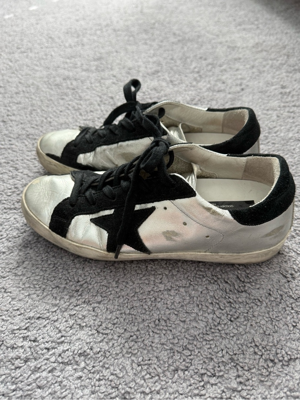 Golden Goose Silver and Black Sneakers